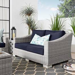 Conway Outdoor Patio Wicker Rattan Loveseat by Modway - Light Gray Navy