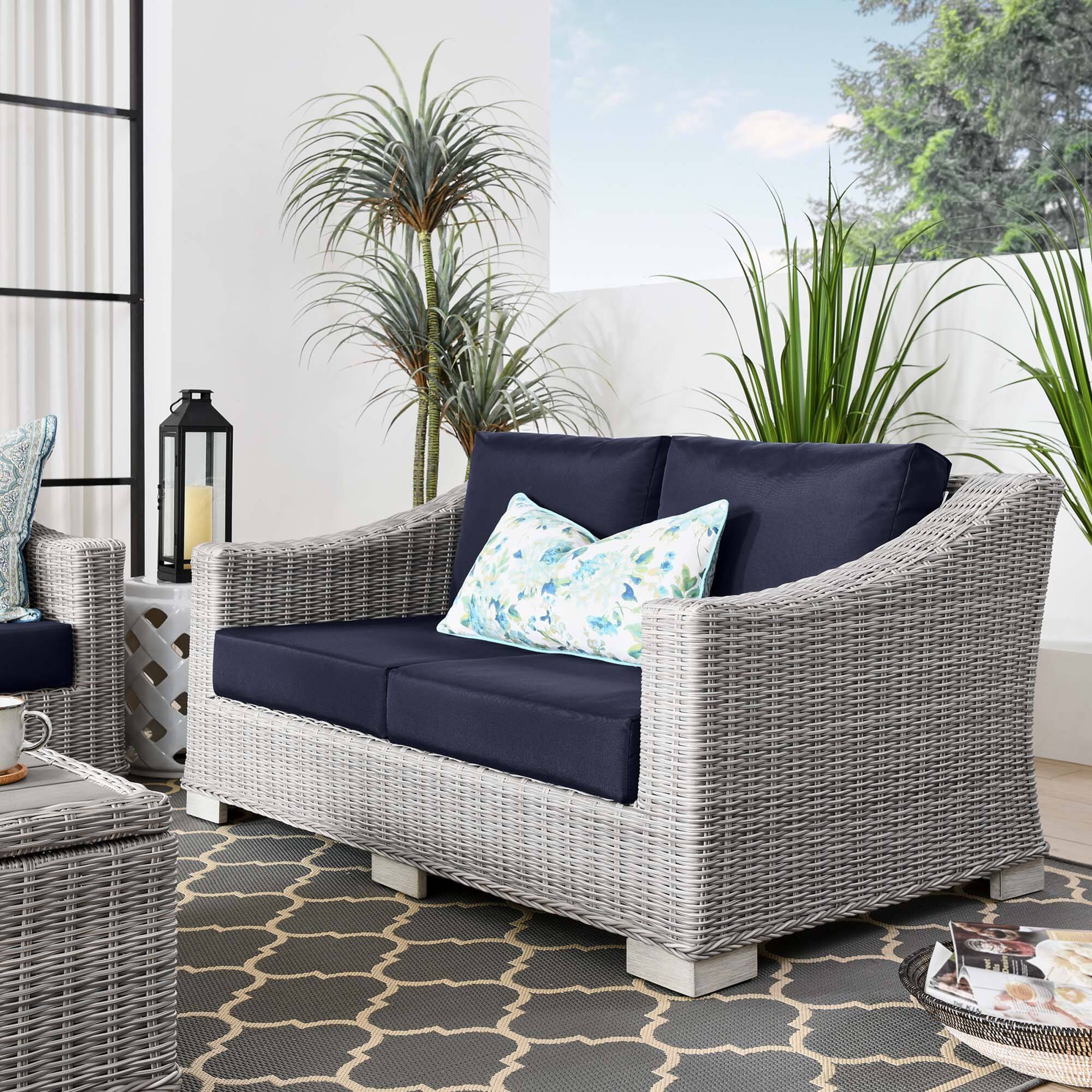 Front. Modway - Conway Outdoor Patio Wicker Rattan Loveseat by Modway - Light Gray Navy.