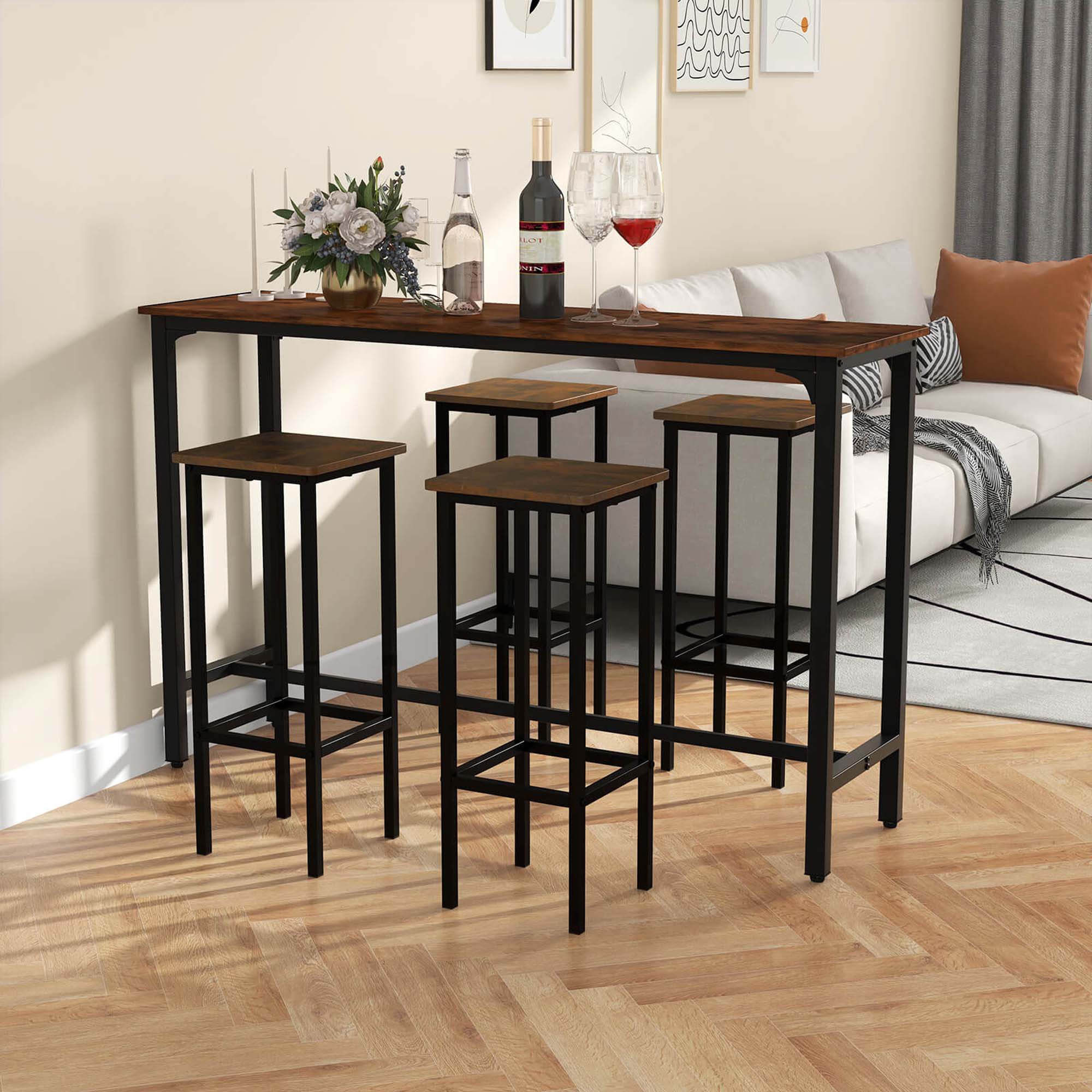 Alt View 8. Costway - 28" Bar Stools Set of 4 Backless Dining Stools with Footrest Sturdy Metal Frame - Rustic Brown & Black.