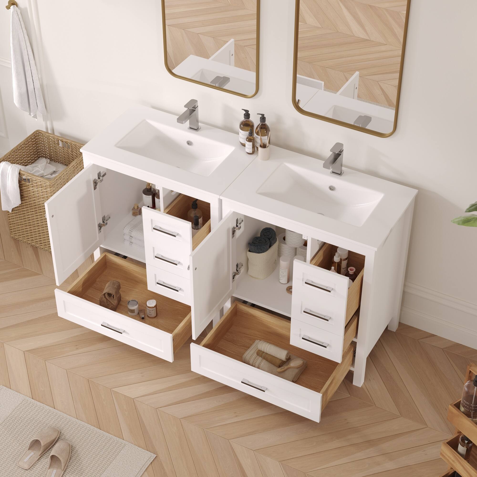 Alt View 8. U-HOMY - Modern Bathroom Vanity with Ceramic Sink, Soft-Close Storage Cabinet and Drawer, Glossy Countertop, White - 30"x18".