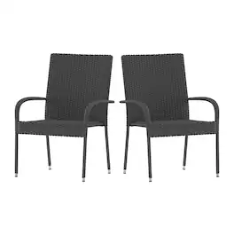 Emma + Oliver - Sala Stacking All-Weather Wicker Wrapped Powder Coated Steel Patio Club Chairs for Indoor and Outdoor Use - Gray