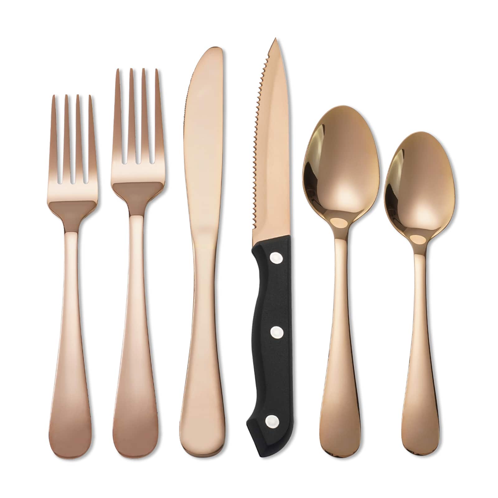 KOOMADE - 24/48PCS Flatware Set Steak Knives Kitchen Utensils and Cutlery of High Quality Construction - Rose Gold 24-Piece Set