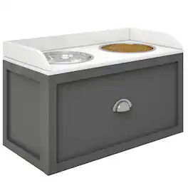 Pawhut - Feeding Station with Storage Drawer, Food Storage Cabinet with 2 Elevated Dog Bowls for Large Sized Dogs - Gray