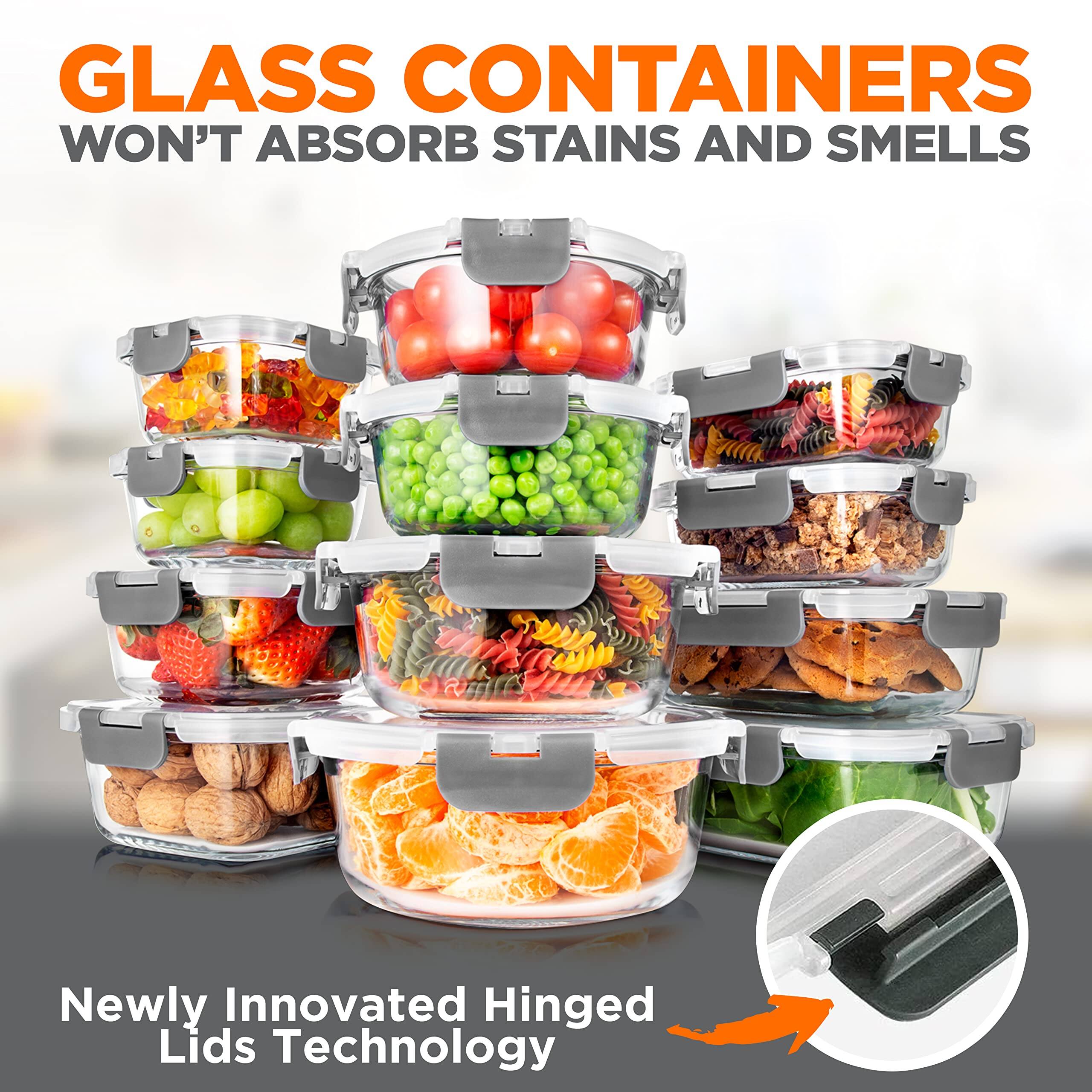 GLASS CONTAINERS WON'T ABSORB STAINS AND SMELLS

Newly Innovated Hinged Lids Technology