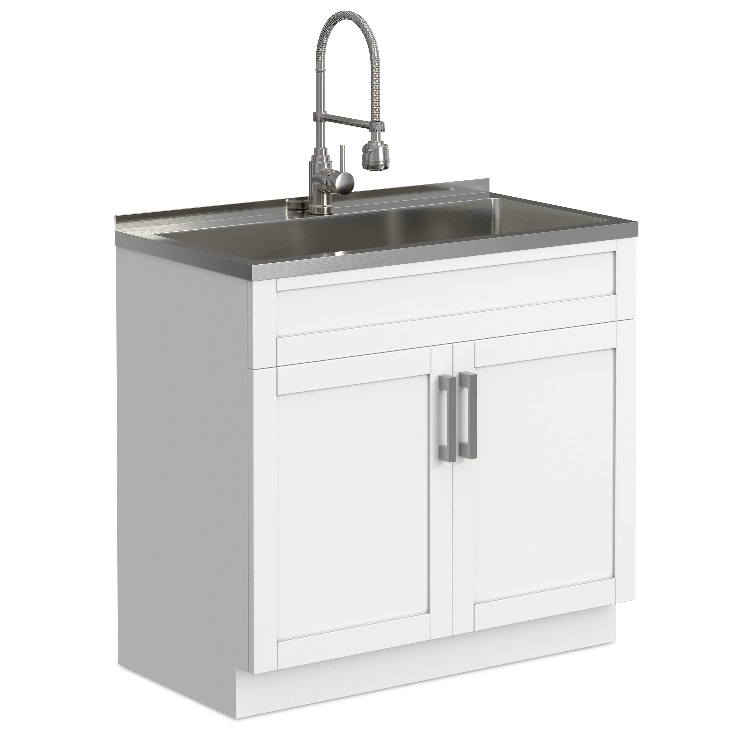 Front. Simpli Home - Hennessy All-In-One 36-inch Laundry Utility Sink and Cabinet - Pure White.