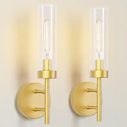 Front. E.P. Light - Set of 2 Modern Wall Sconces with Glass Lampshade - Gold.