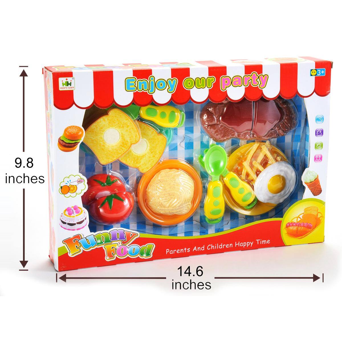 Enjoy our party  
Funny Food  
Parents And Children Happy Time  

9.8 inches  
14.6 inches