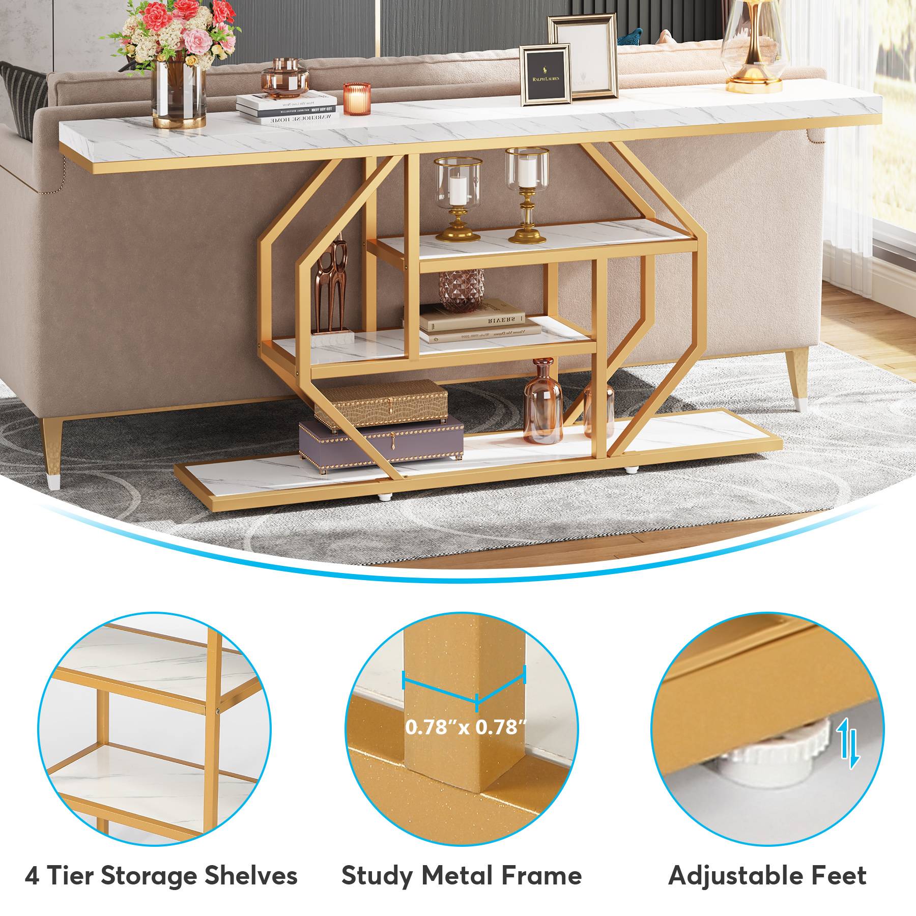 DOWDERS  
FTWER - WARRIBOUND  
RIVERS  
0.78" X 0.78"  
4 Tier Storage Shelves Study Metal Frame  
Adjustable Feet