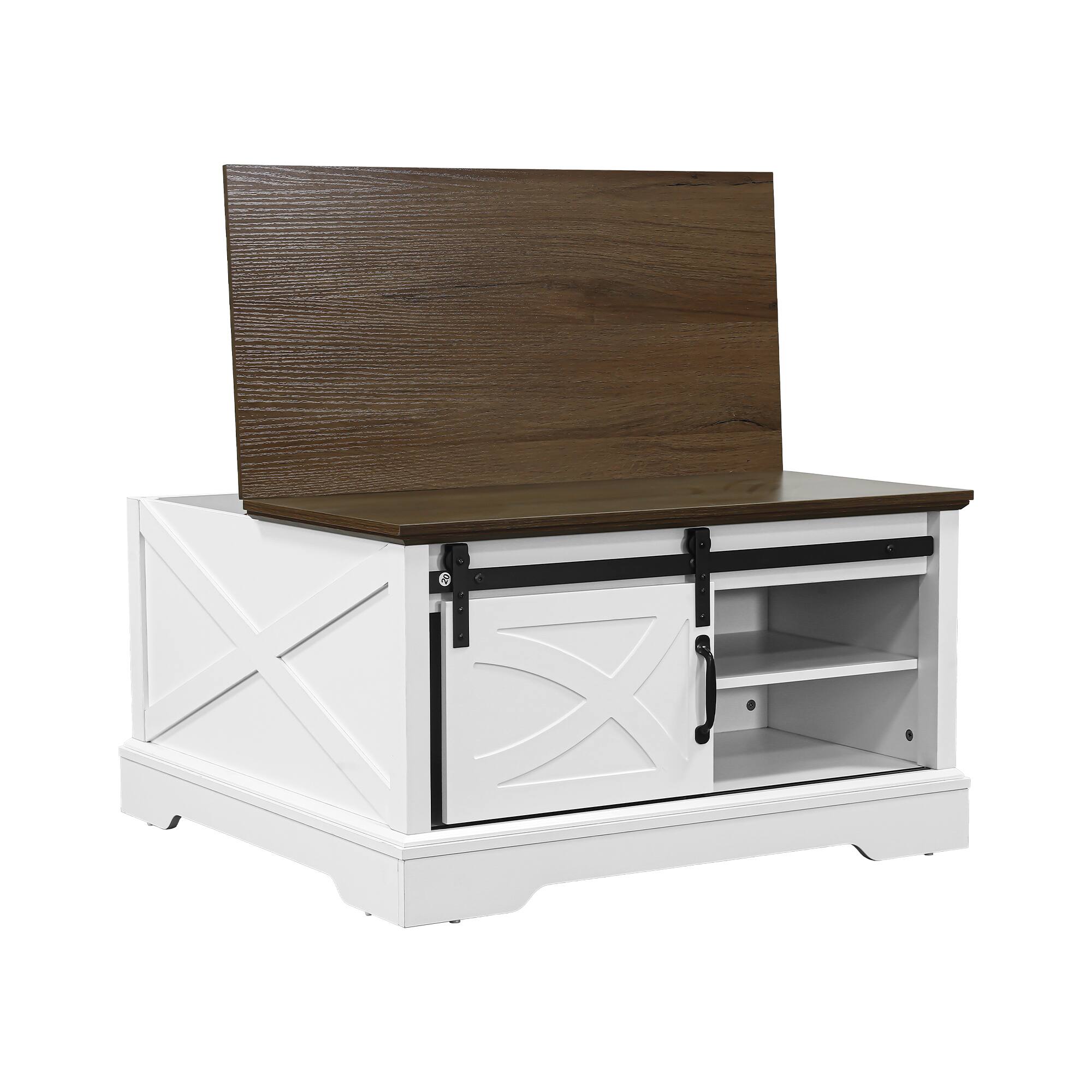 Alt View 4. Ihomeadore - 31.5 Inch Modern Farmhouse Square Flip Top Coffee Table with Hidden Storage Box and Sliding Barn Door - White.