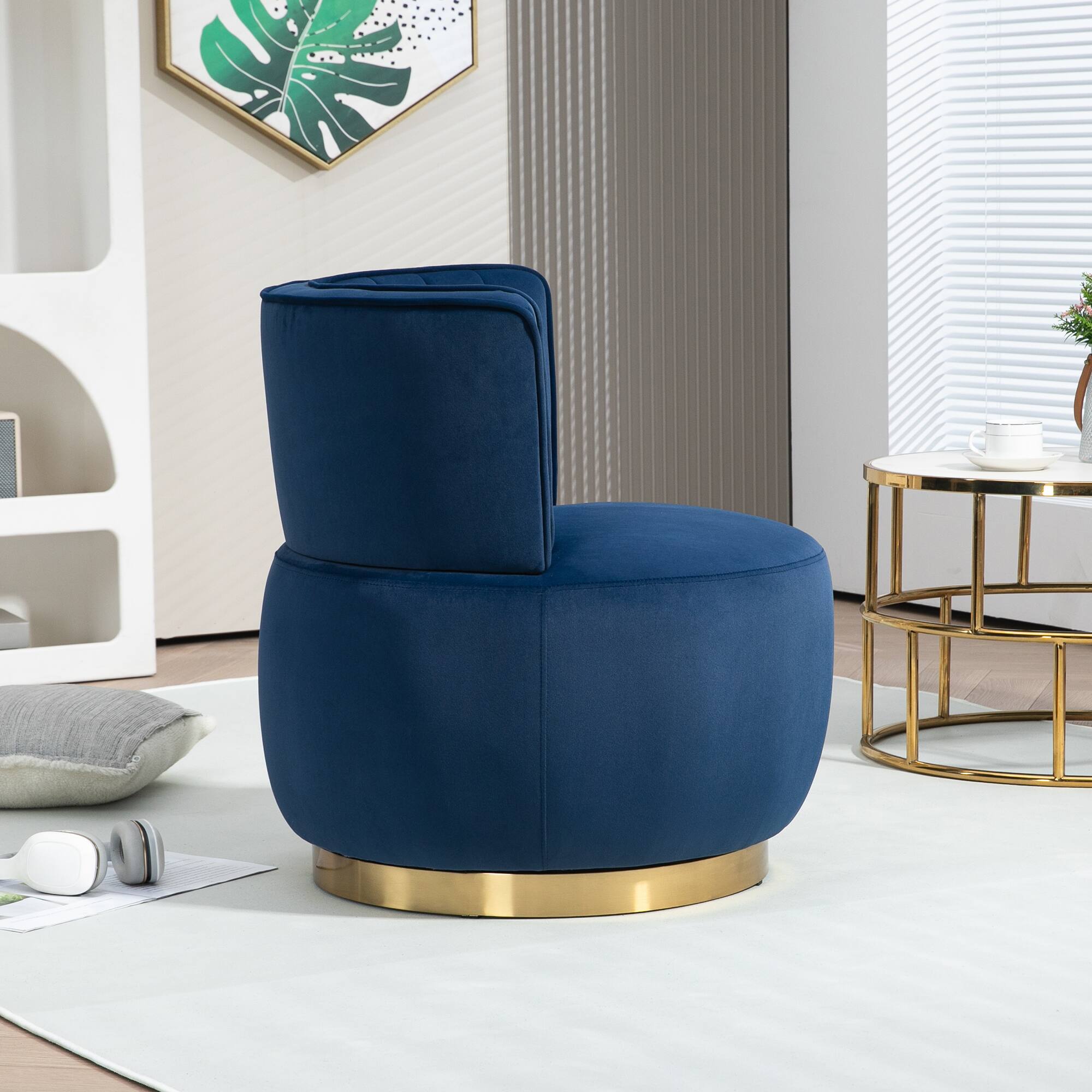Alt View 4. Trinkets Crazed - Velvet Swivel Accent Barrel Chair, Mid Century Modern Arm Chair 360° Swivel Club Chairs - Navy.