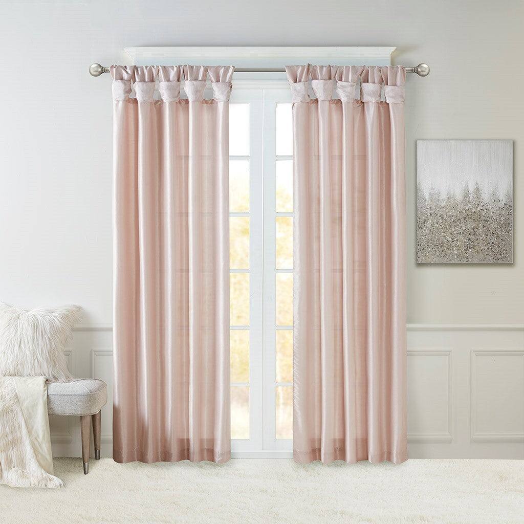 Alt View 5. BreeBe - Twist Tab Lined Window Curtain Panel Blush 50x108' - Blush.