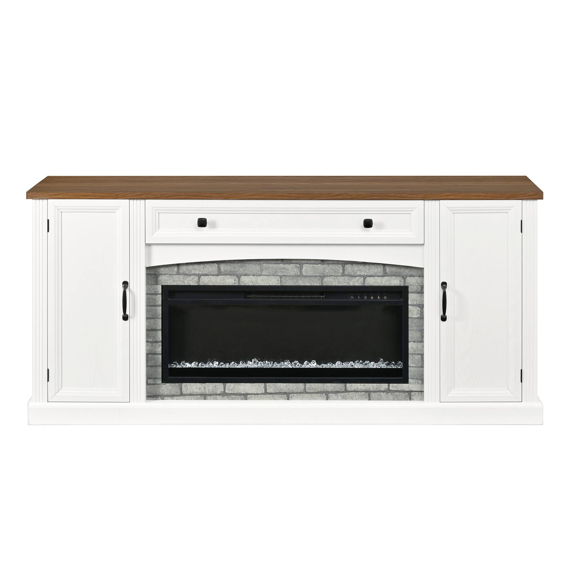 Angle. Whisen - 70-Inch Electric Fireplace TV Stand,Media Console with Mantel, Storage Drawer & Adjustable Shelves - White.