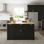 Front. Forest'nSky - Multi-Functional Kitchen Island, Extendable Dining Table with Storage Shelves & Pull-Out Rack, Black - Black.