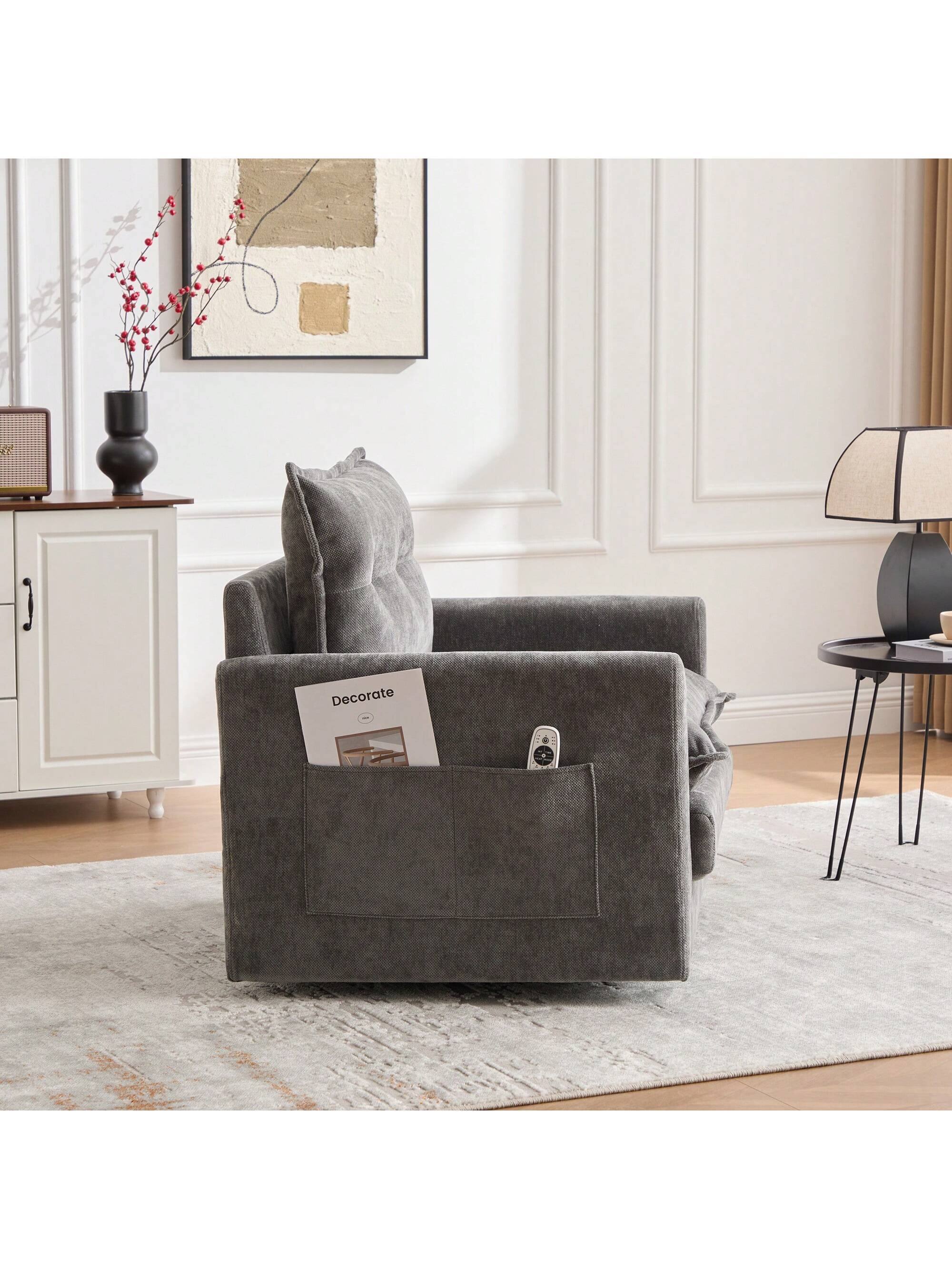 Alt View 1. Trinkets Crazed - Swivel Barrel Chair, Mid Century Modern Chair, Thick Padded Arm Chair with Solid Metal Base - Gray.