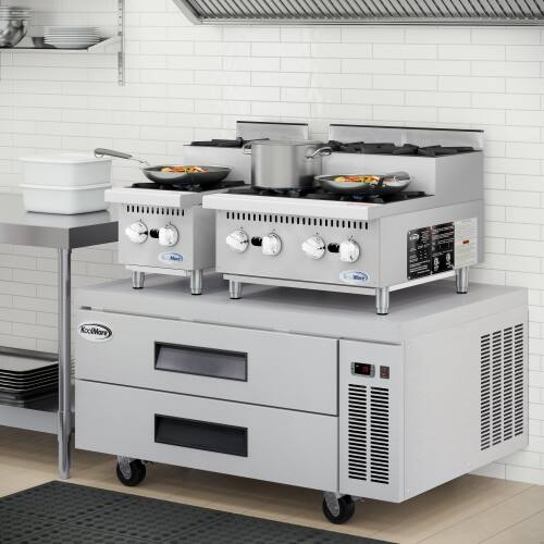 Back. Koolmore - 24 in. Commercial Four-Burner Step Up Range, 104000 BTU in Stainless-Steel (KM-CRSU-24) - Silver.