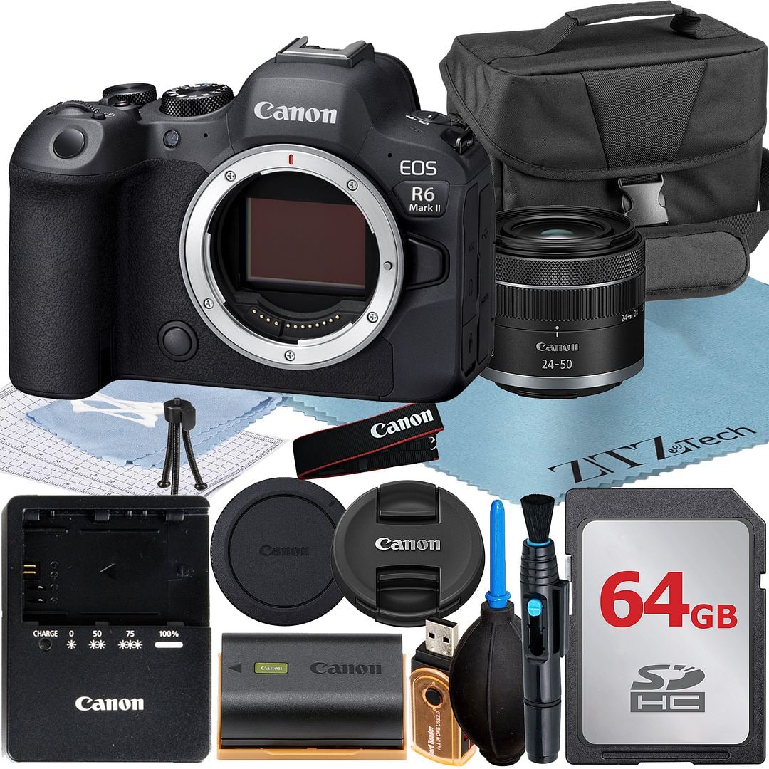 Canon - EOS R6 Mark II Mirrorless Camera with 24-50 Lens + 64GB Card + Case + ZeeTech Bundle (International Version) - Black