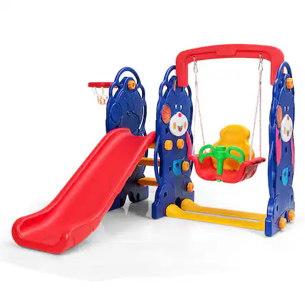 Front. Costway - Costway 3 in 1 Toddler Climber and Swing Set Kid Climber Slide Playset w/Basketball Hoop - Multicolor.