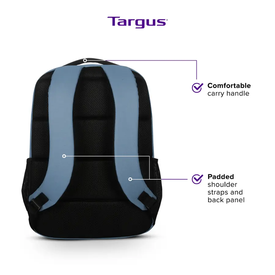 Targus is a brand that offers a comfortable carry handle, padded shoulder straps, and a padded back panel for their backpacks. These features are designed to provide comfort and support for the user while carrying the backpack. The padded shoulder straps and back panel help distribute the weight evenly and prevent discomfort during long hours of use. The padded handle also makes it easier to carry the backpack, reducing strain on the user's hand and wrist.