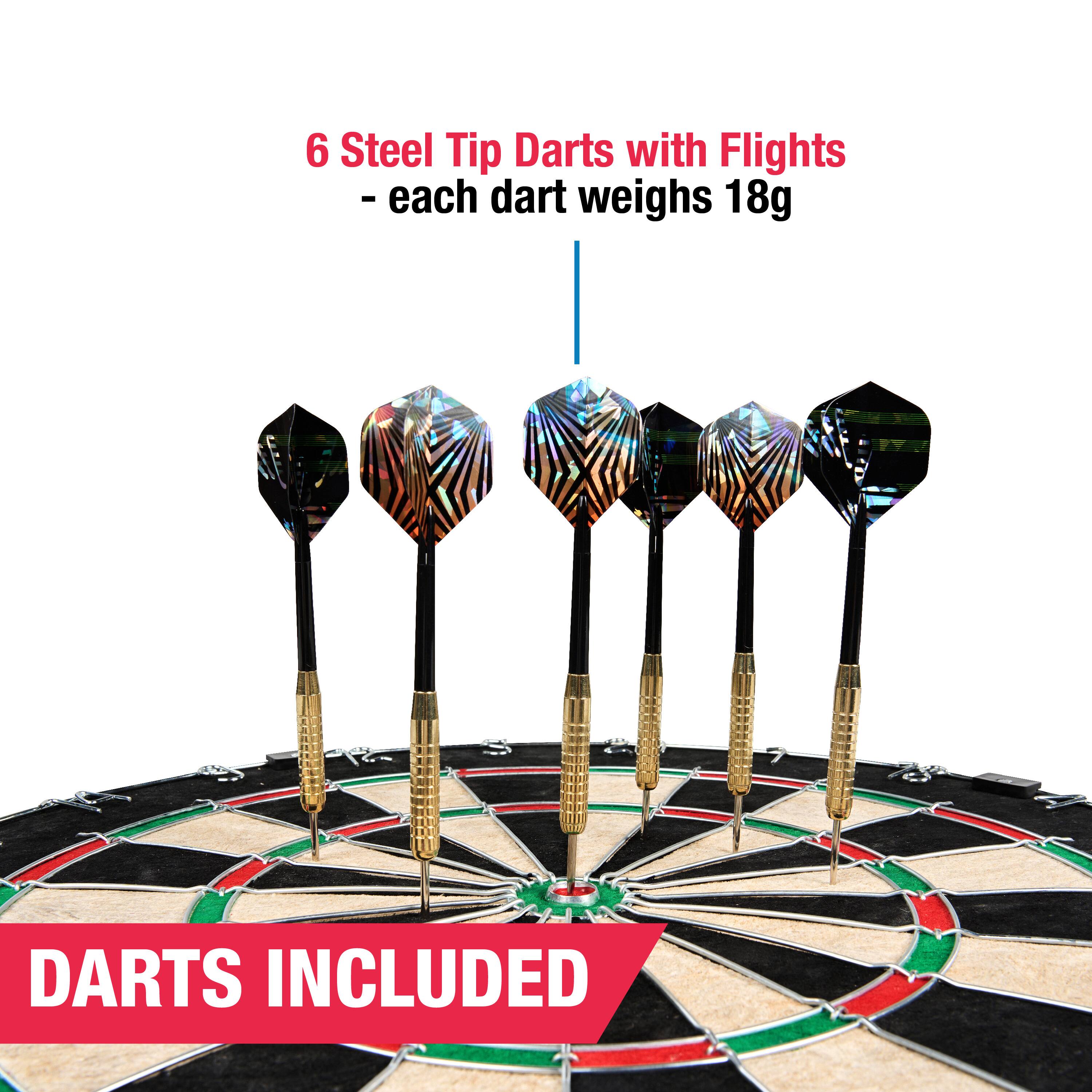 6 Steel Tip Darts with Flights - each dart weighs 18g Darts Included