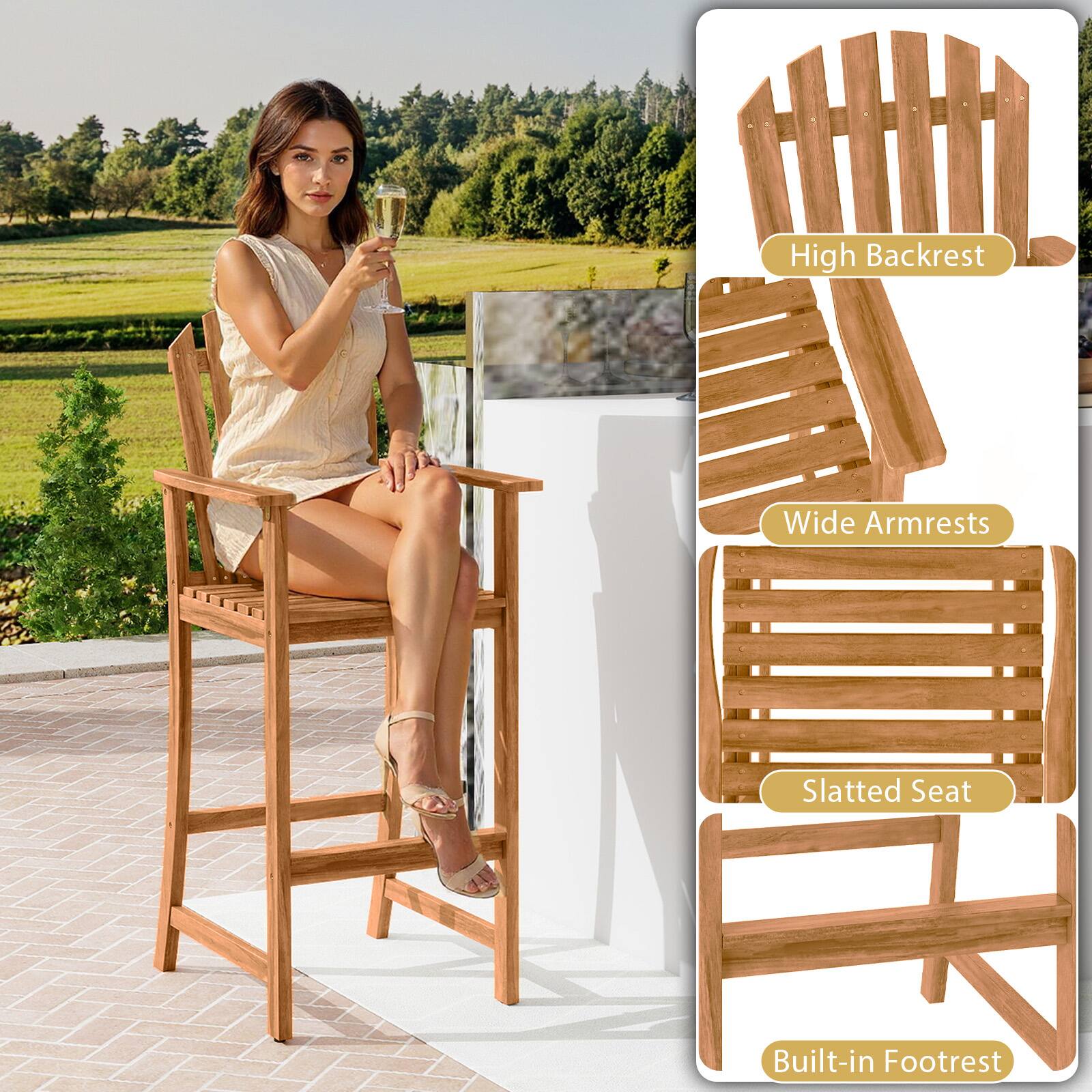 High Backrest  
Wide Armrests  
Slatted Seat  
Built-in Footrest