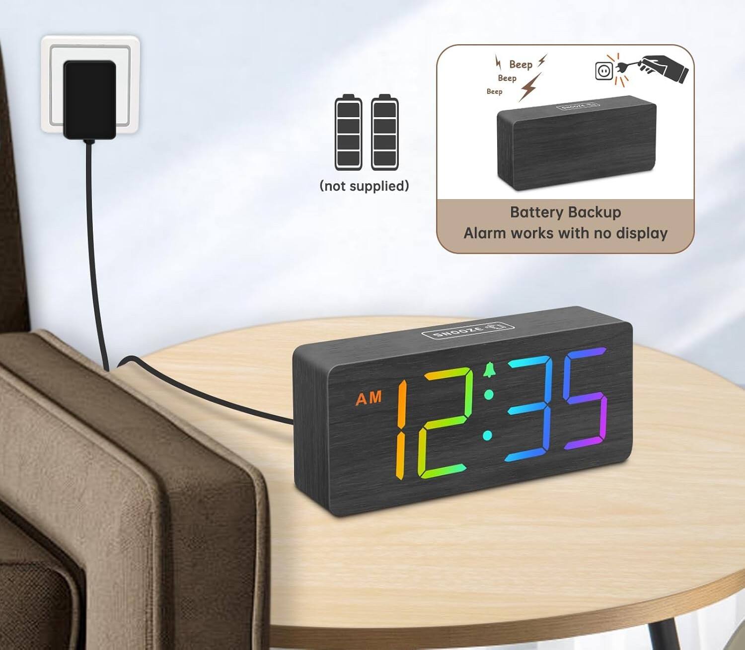 Beep Beep Beep (not supplied)  
Battery Backup Alarm works with no display  
S B20085  
AM 12:35