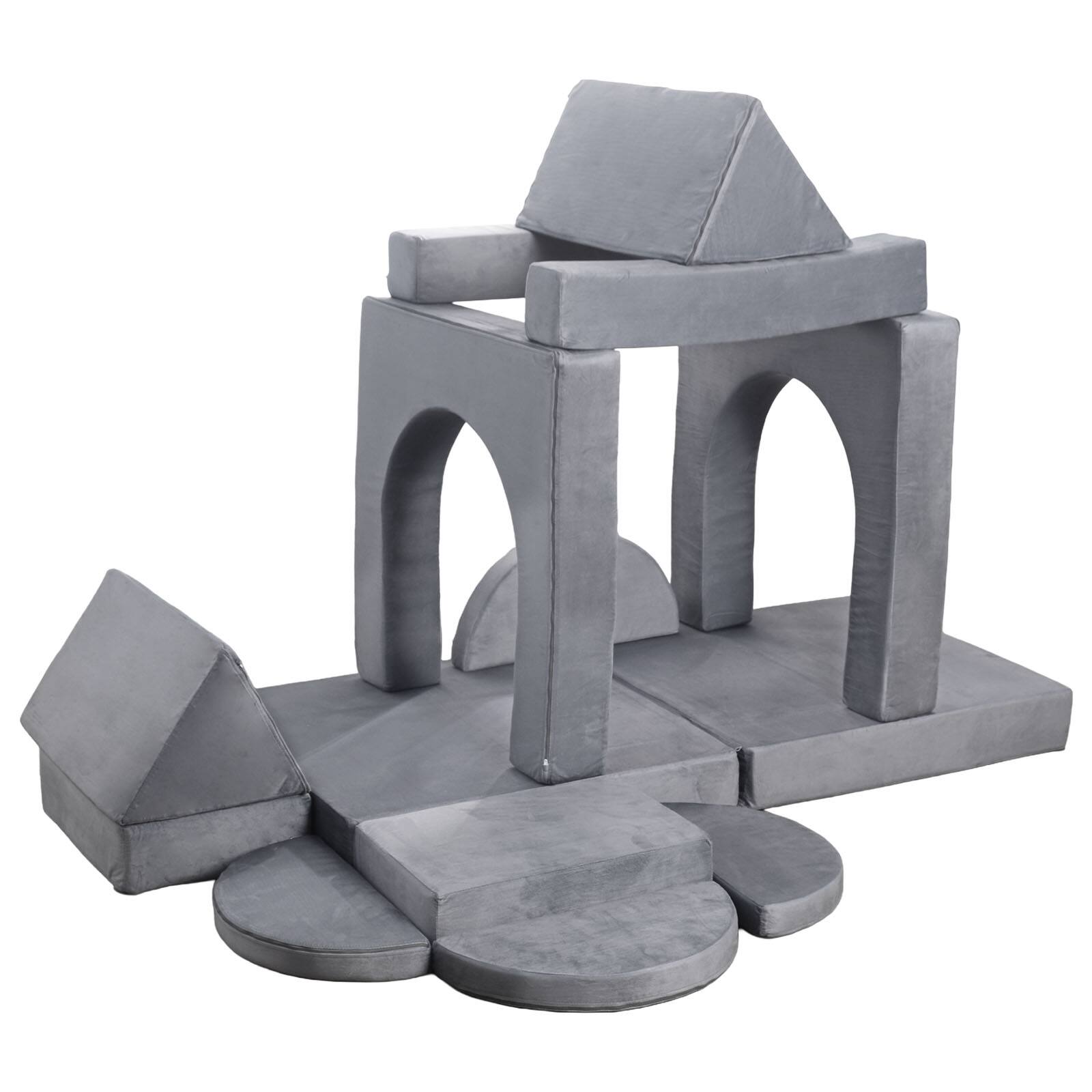 Alt View 5. VEVOR - Modular Kids Play Couch, Sectional Toddler Sofa with Armrests, 28D Sponge & Short Pile - Gray.