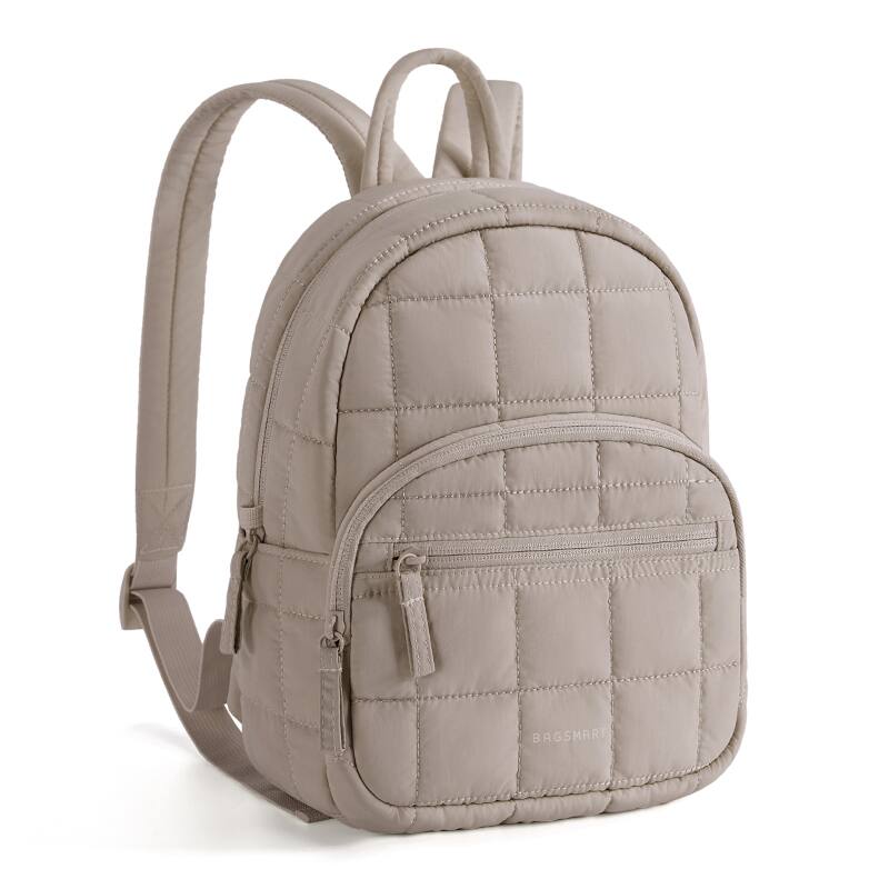 Angle. Bagsmart - Backpack Purses for Women,Lightweight Quilted Mini Backpack,Water-resistant Puffer Small Daily Backpack Fashion Bookbag - Camel.