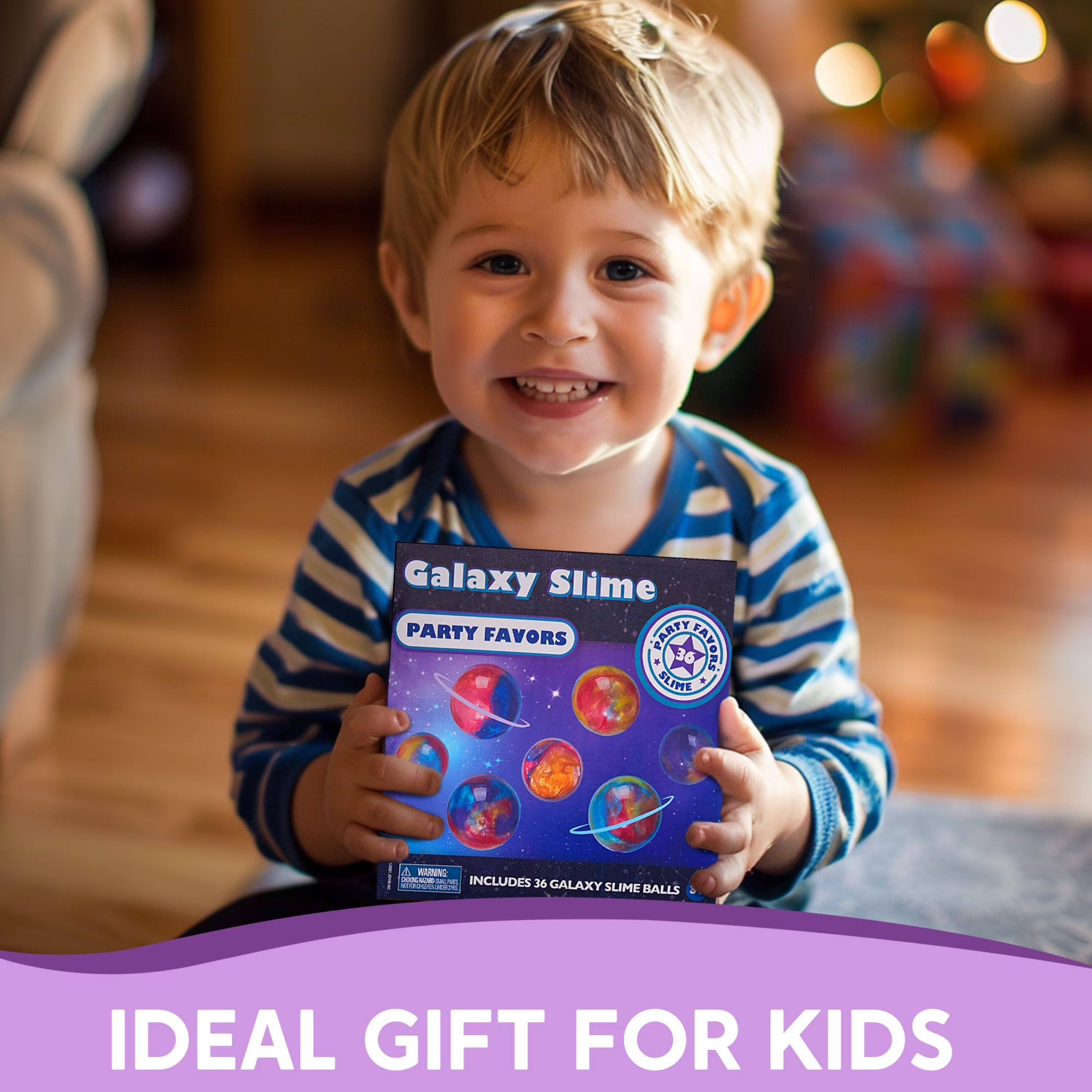 Galaxy Slime PARTY FAVORS PARTY SLIME 36 FAVORS  
SWINSAN COOK-ACTIONAL INCLUDES 36 GALAXY SLIME BALLS  
IDEAL GIFT FOR KIDS