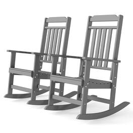 FODINGHILL - 2 Pack HDPE Rocking Chairs, Patio Rockers, High Back - Gray