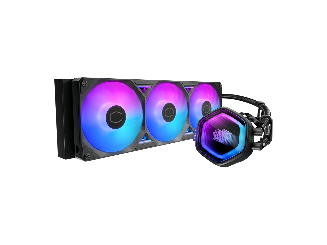 Alt View 1. Cooler Master - Cooler Master Atmos II 360 FreeForm 2.0 AIO CPU Cooler with VRM Fan, Dual Pump, 400mm Tubing, ARGB PWM, for R9/AMD/Intel - Black.
