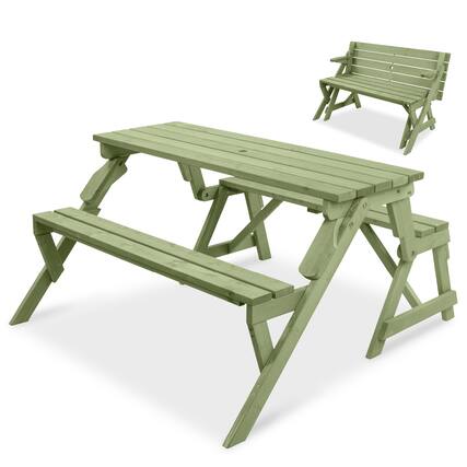 Front. Best Choice Products - Best Choice Products 2-in-1 Outdoor Interchangeable Wooden Picnic Table/Garden Bench for w/ Umbrella Hole - Sage Green - Sage Green.