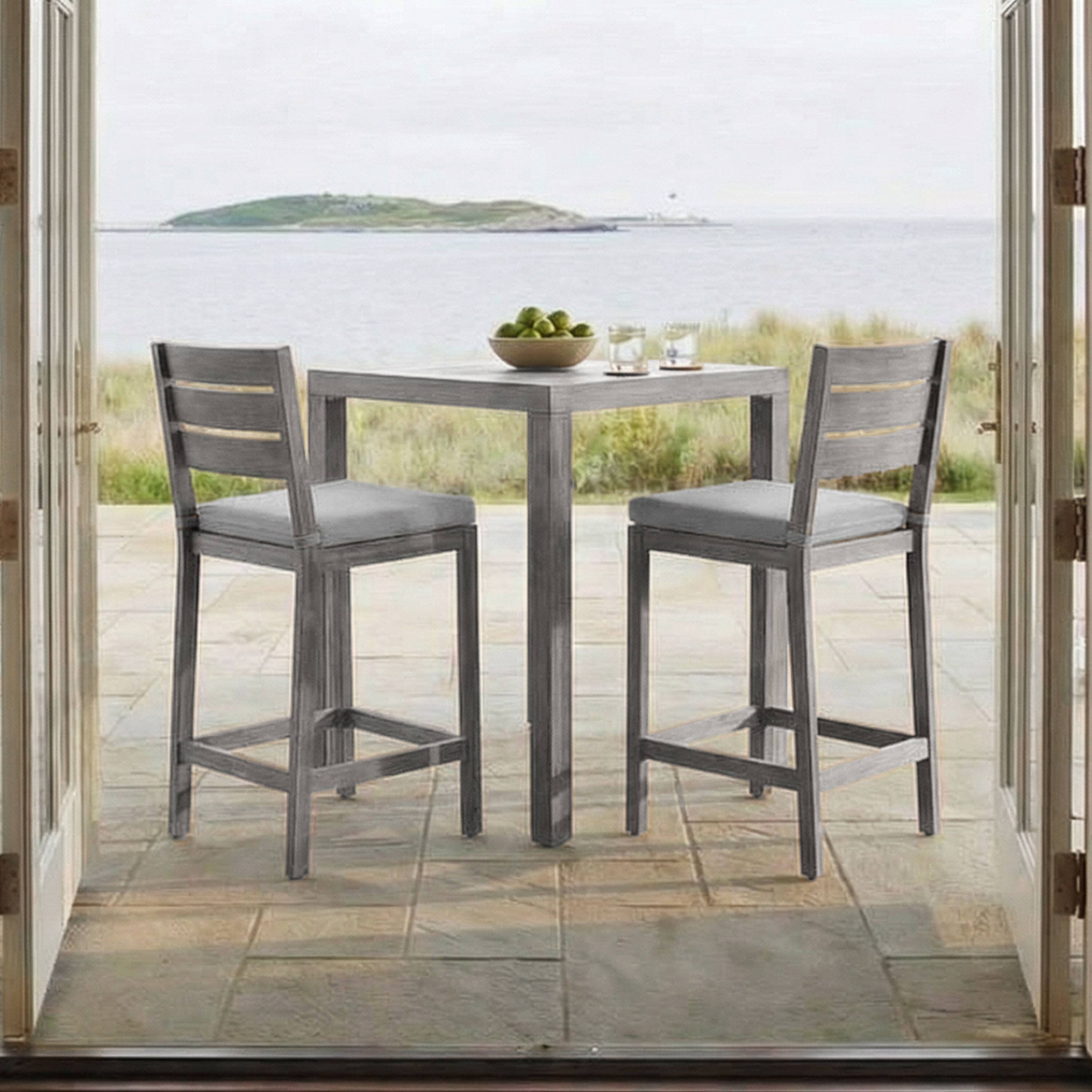 Alt View 1. Martha Stewart - Bedford 5 Piece Aluminum Patio Set, 4 Bar Stools with Cushions, 35.5" Square Patio Table - Gray.