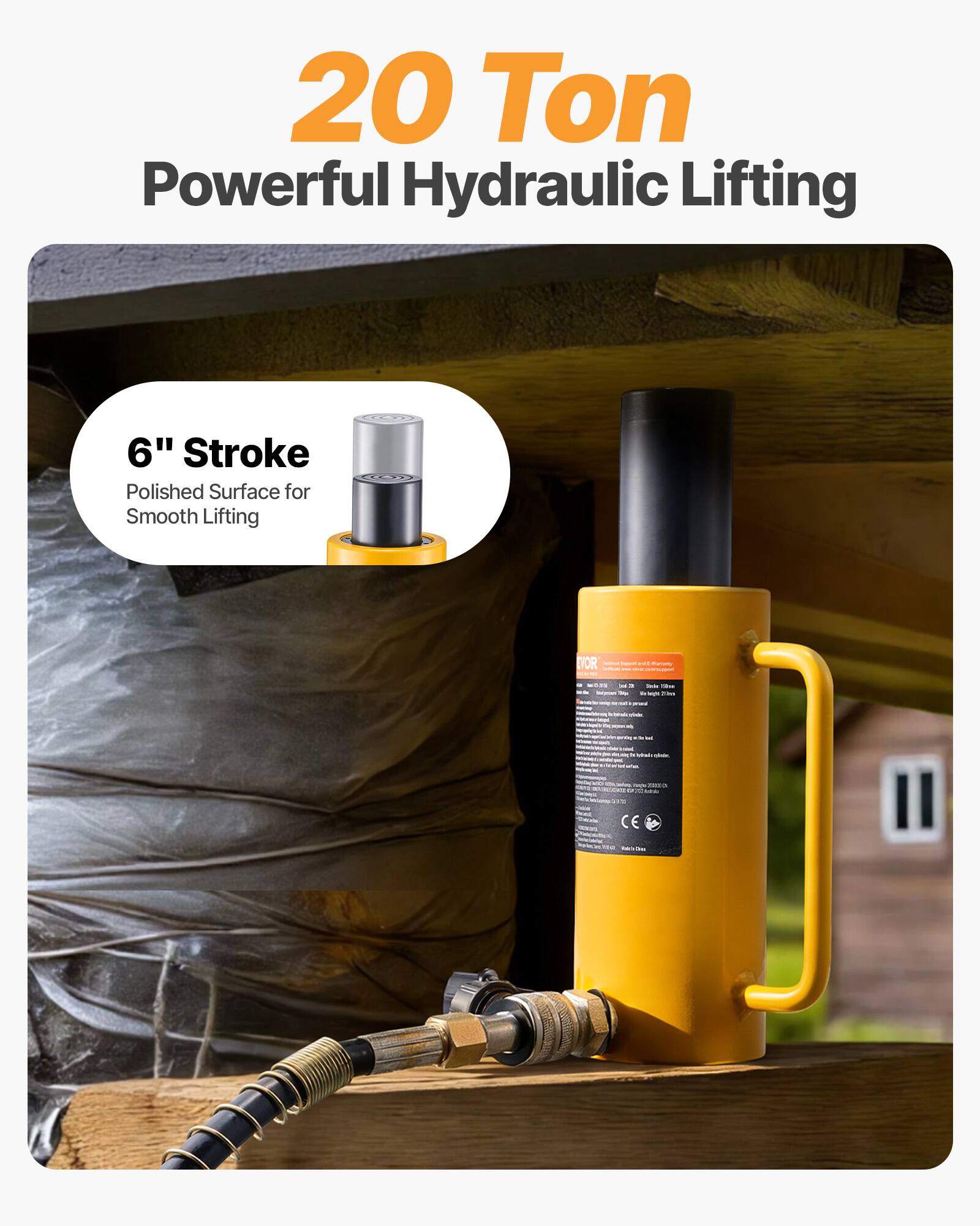 20 Ton Powerful Hydraulic Lifting 6" Stroke Polished Surface for Smooth Lifting