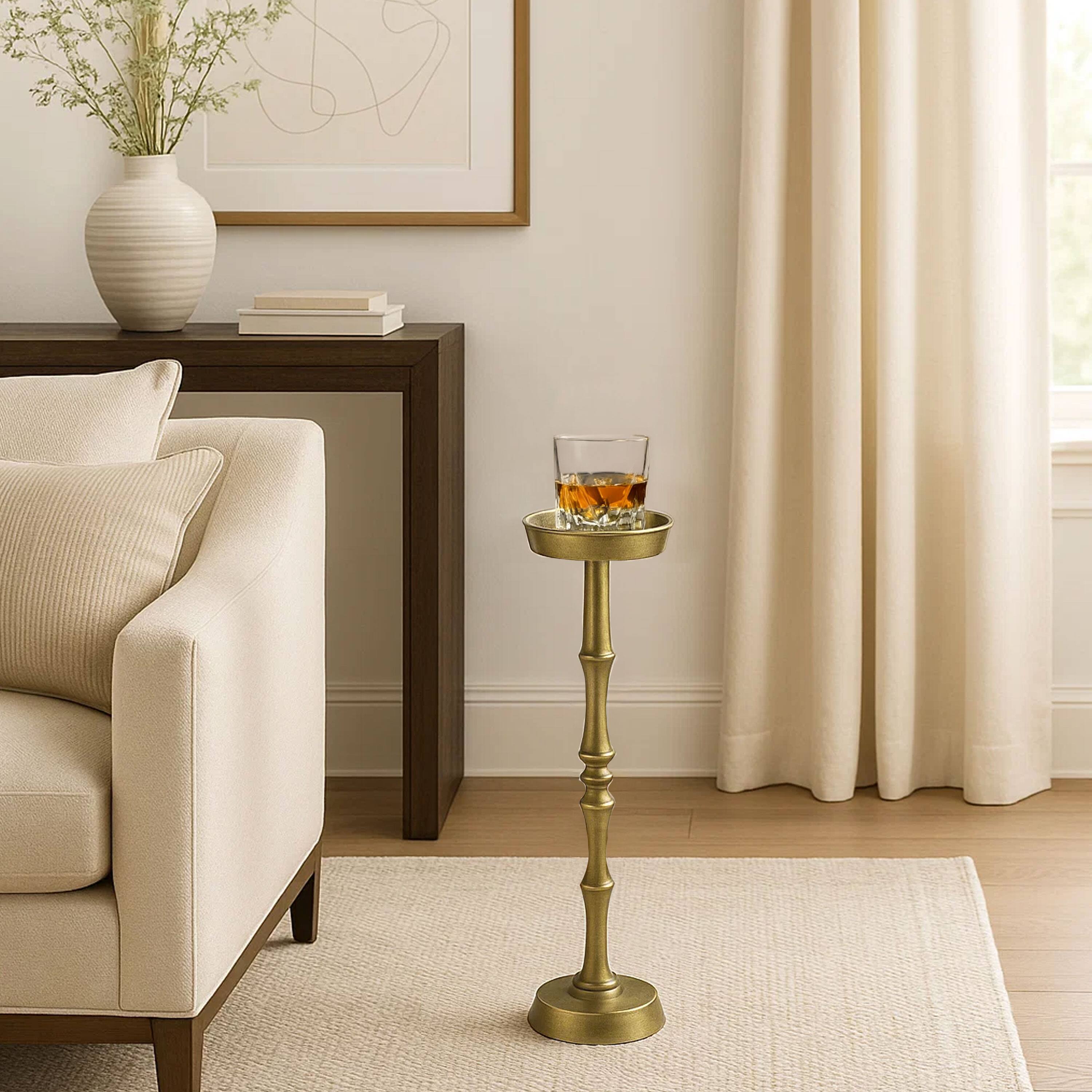 Alt View 8. Manhattan Lane - 26 Inch Side End Drink Table, Turned Pedestal Metal Base, Round Top - Brass.