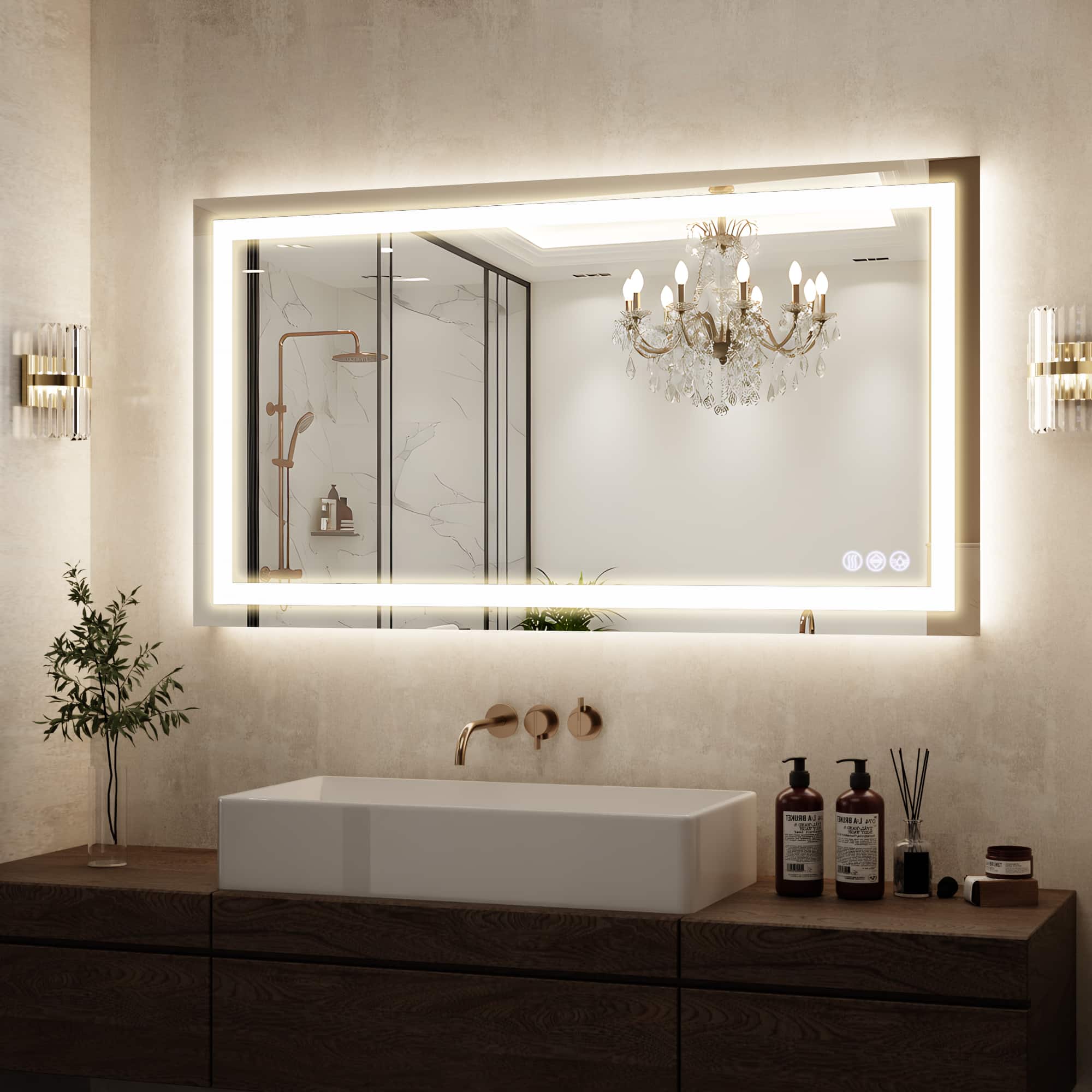 Easly - 32 in. W x 48 in. H LED Light Anti-Fog Rectangular Modern Frameless Wall Mirror Vanity Mirror