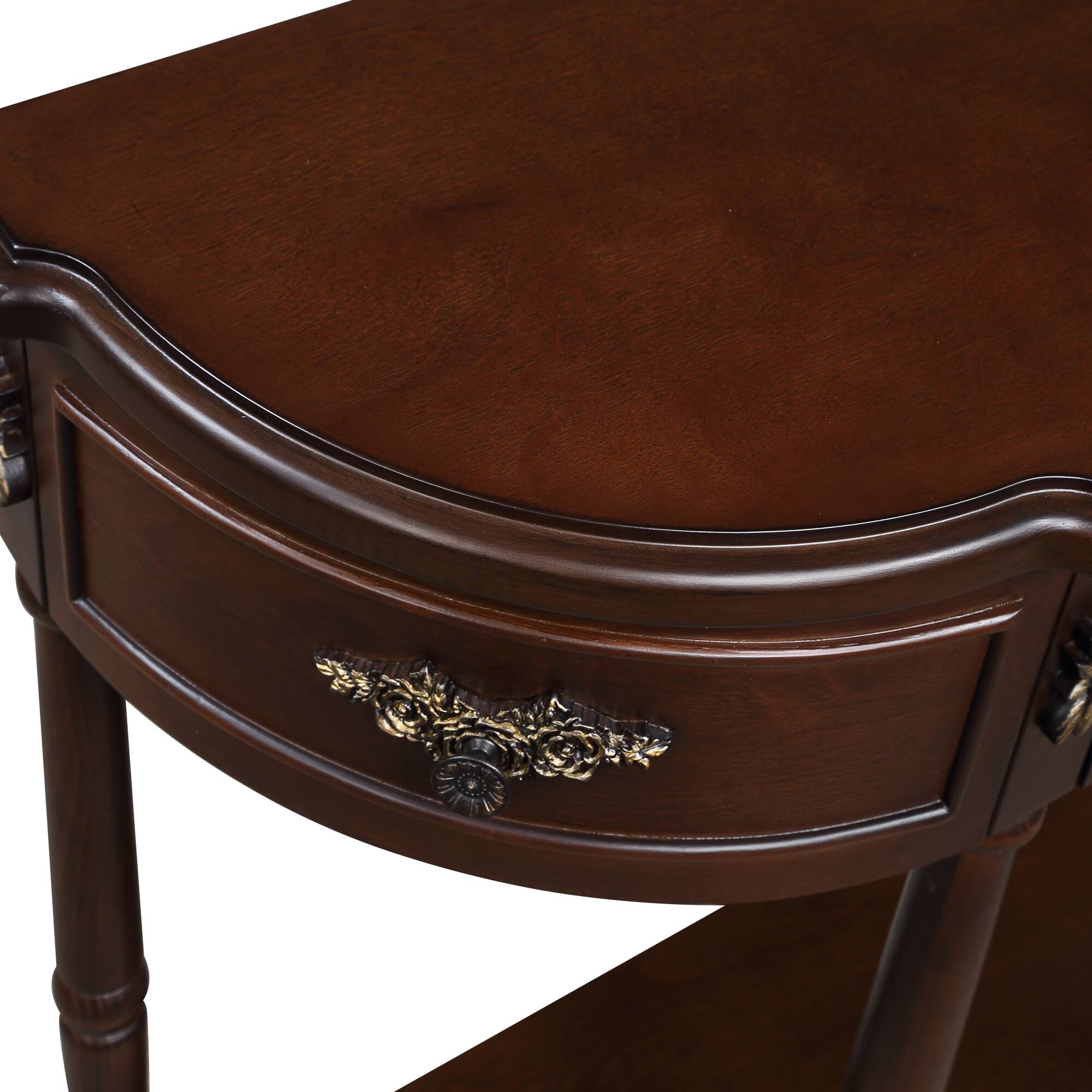 Alt View 7. GOODSILO - Retro Curved Wood Console Table with Open Shelf and Drawers Half Moon Sofa Table Solid Wood Entry Table - Espresso.