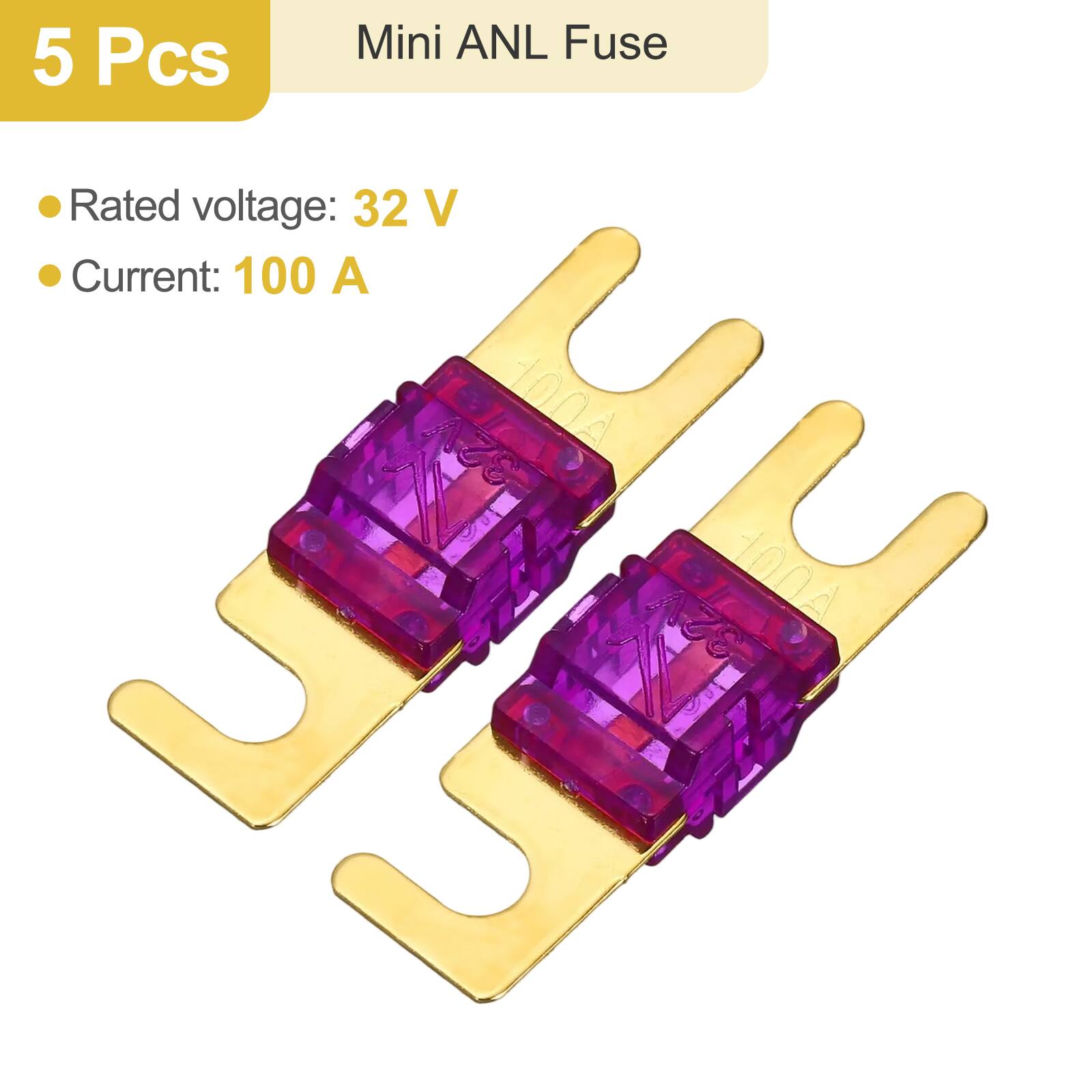 5 Pcs Mini ANL Fuse

- Rated voltage: 32 V
- Current: 100 A