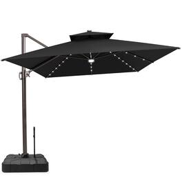 Crestlive Products - 10x13ft Aluminum Double Top Crank Cantilever Patio Umbrella with Lights with Base - Black