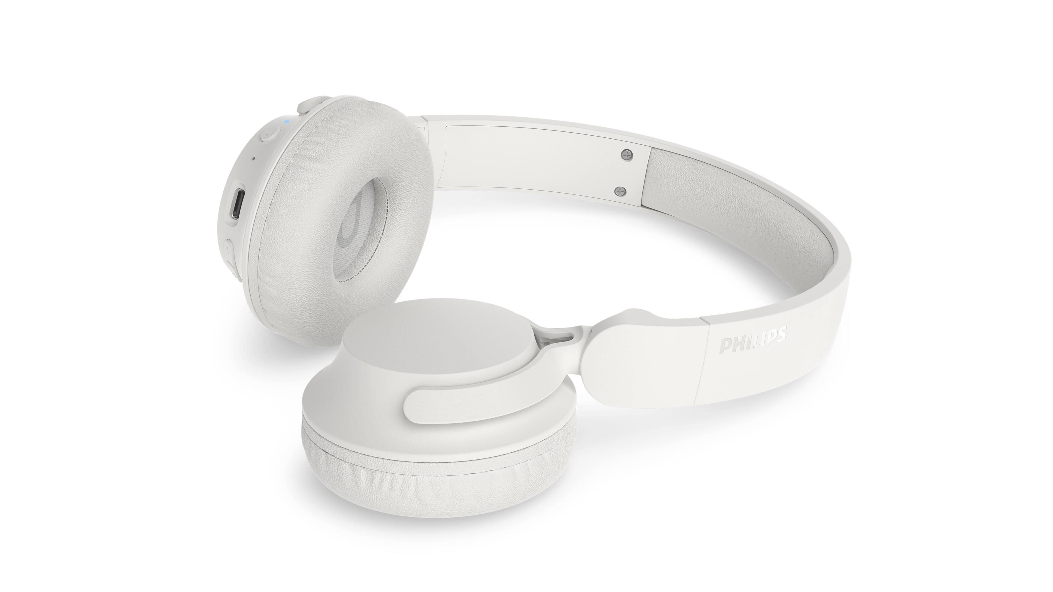 Angle. Philips - TAH4500 Wireless On-Ear Bluetooth Headphones with Active Noise Canceling, 70H Playtime (50H ANC), Dynamic Bass - White.