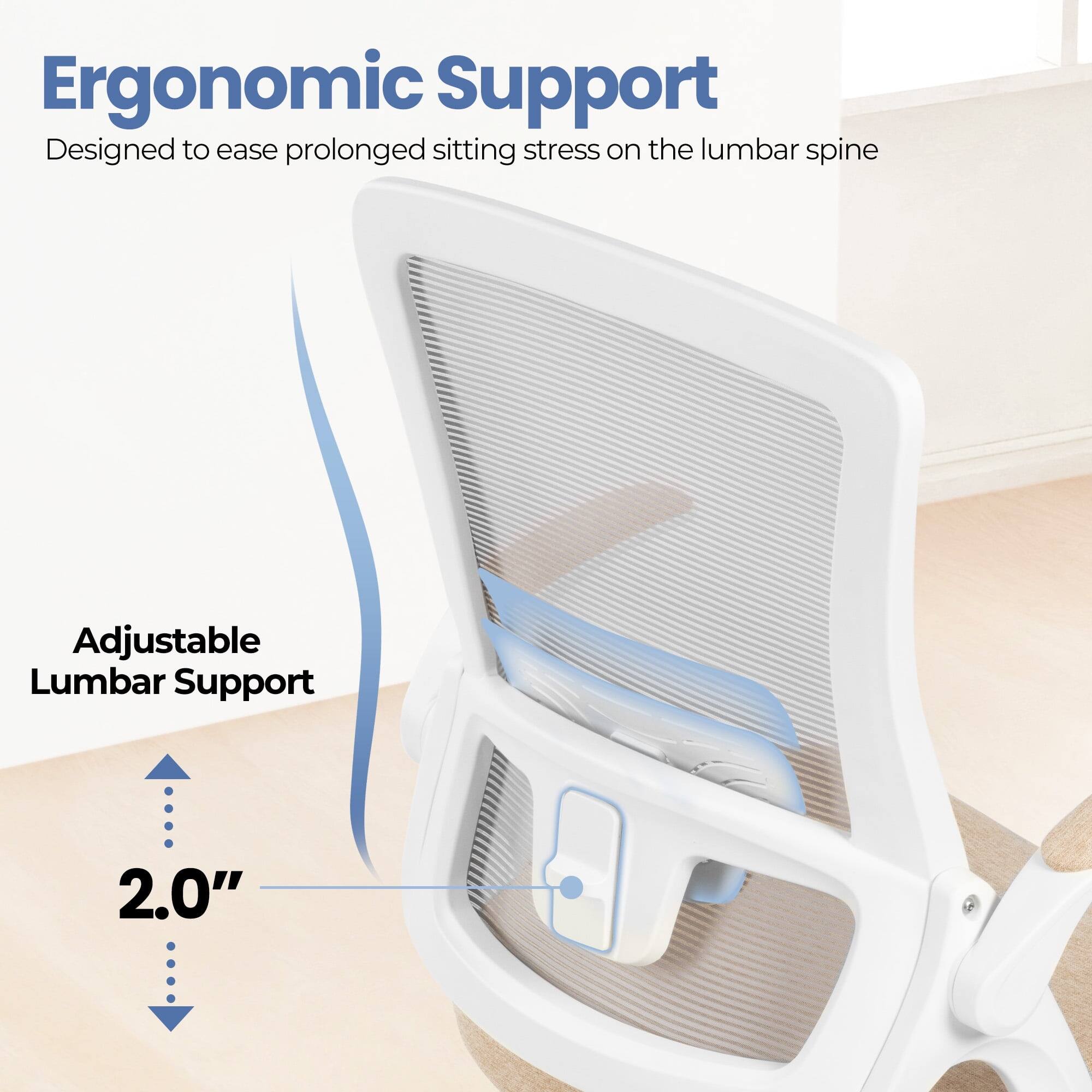 Ergonomic Support  
Designed to ease prolonged sitting stress on the lumbar spine  

Adjustable Lumbar Support  
2.0"