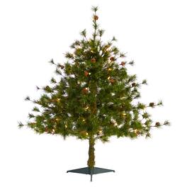 BreeBe - 3’ Colorado Mountain Pine Xmas Tree w/50 Lights & 171 Tips - Brown, Green