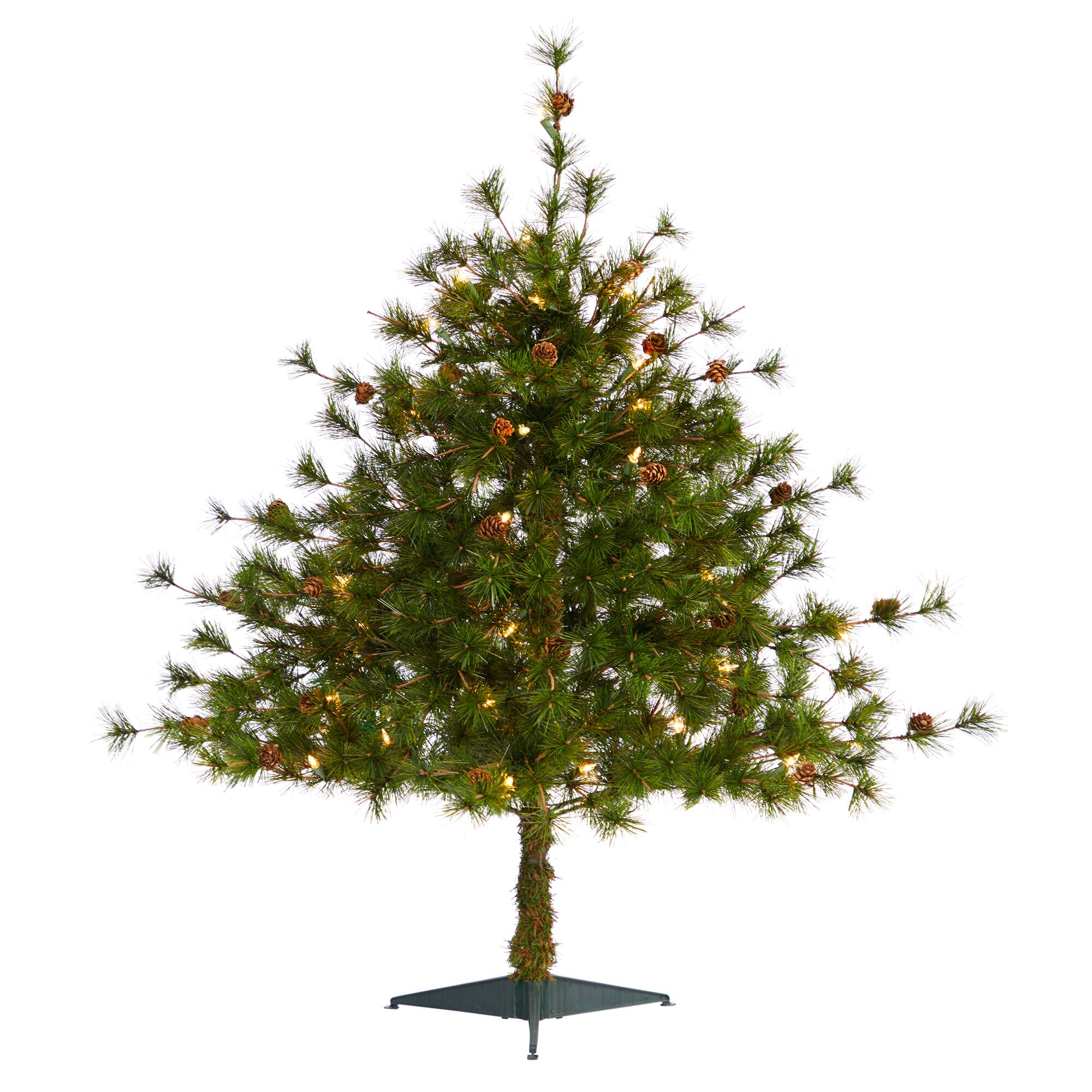 Front. BreeBe - 3’ Colorado Mountain Pine Xmas Tree w/50 Lights & 171 Tips - Brown, Green.