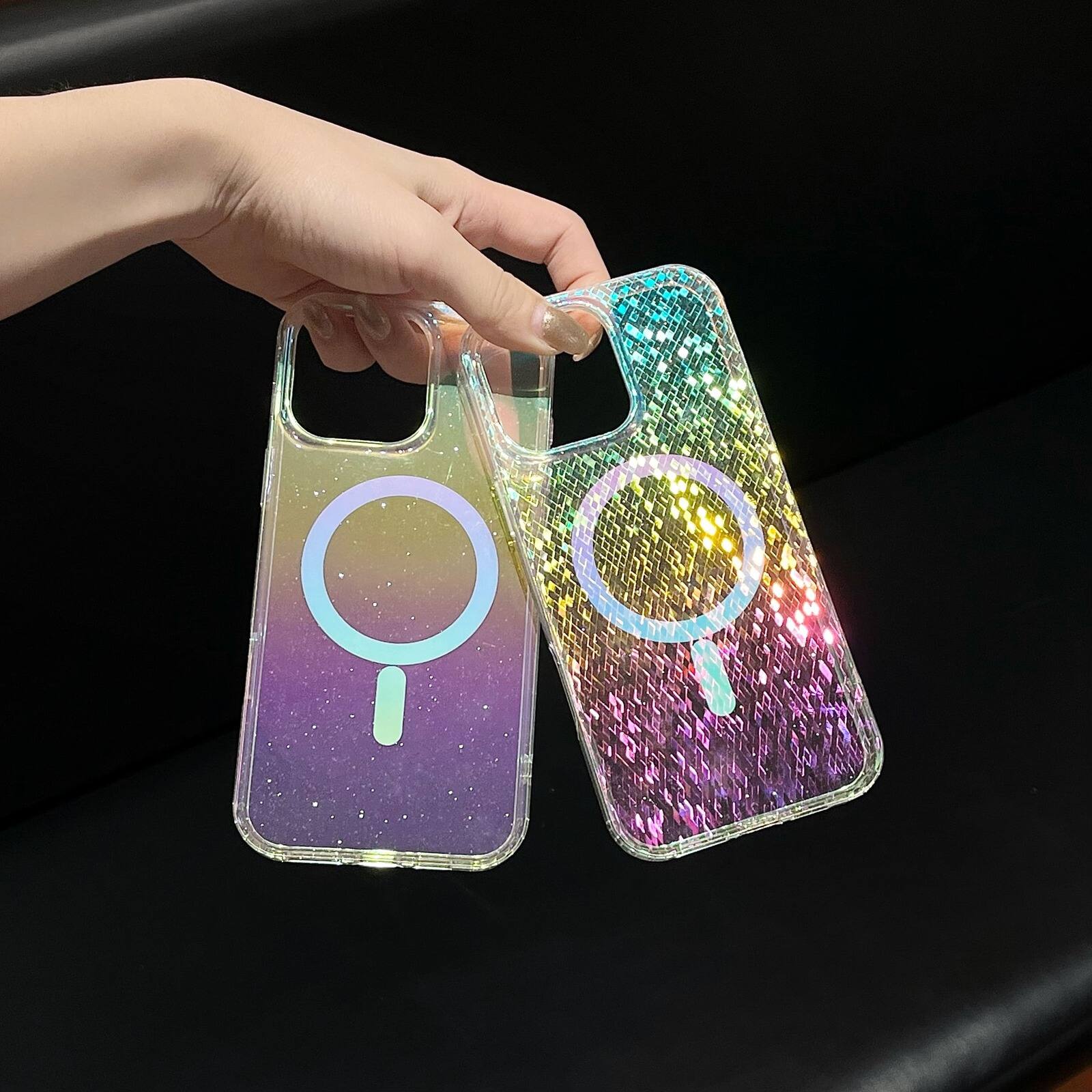 Alt View 6. UUCOVER - For Apple iPhone 16 Pro Max Glitter Magnetic Case, Compatible with Magsafe, Colorful Gradient Bling Transparent Cover - C.
