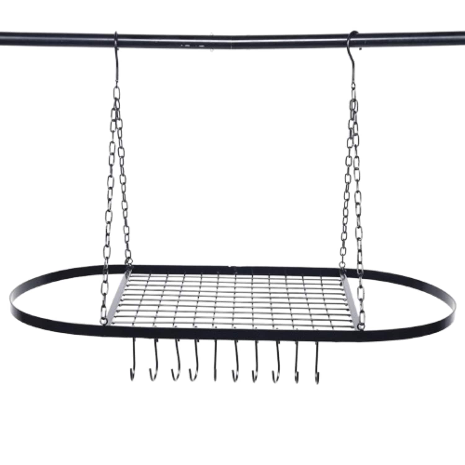 Home Collection - 32" Hanging Pot Holder Pan Hanger Kitchen Rack with 10 Hooks - Black