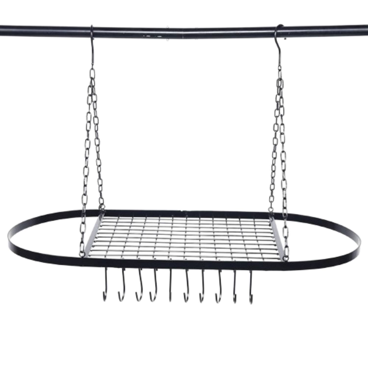 Front. Home Collection - 32" Hanging Pot Holder Pan Hanger Kitchen Rack with 10 Hooks - Black.