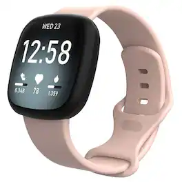 StrapsCo - Slim Everyday Genuine Leather Watch Band Strap For Fitbit Sense 2 (Short-Medium) - Pale Pink