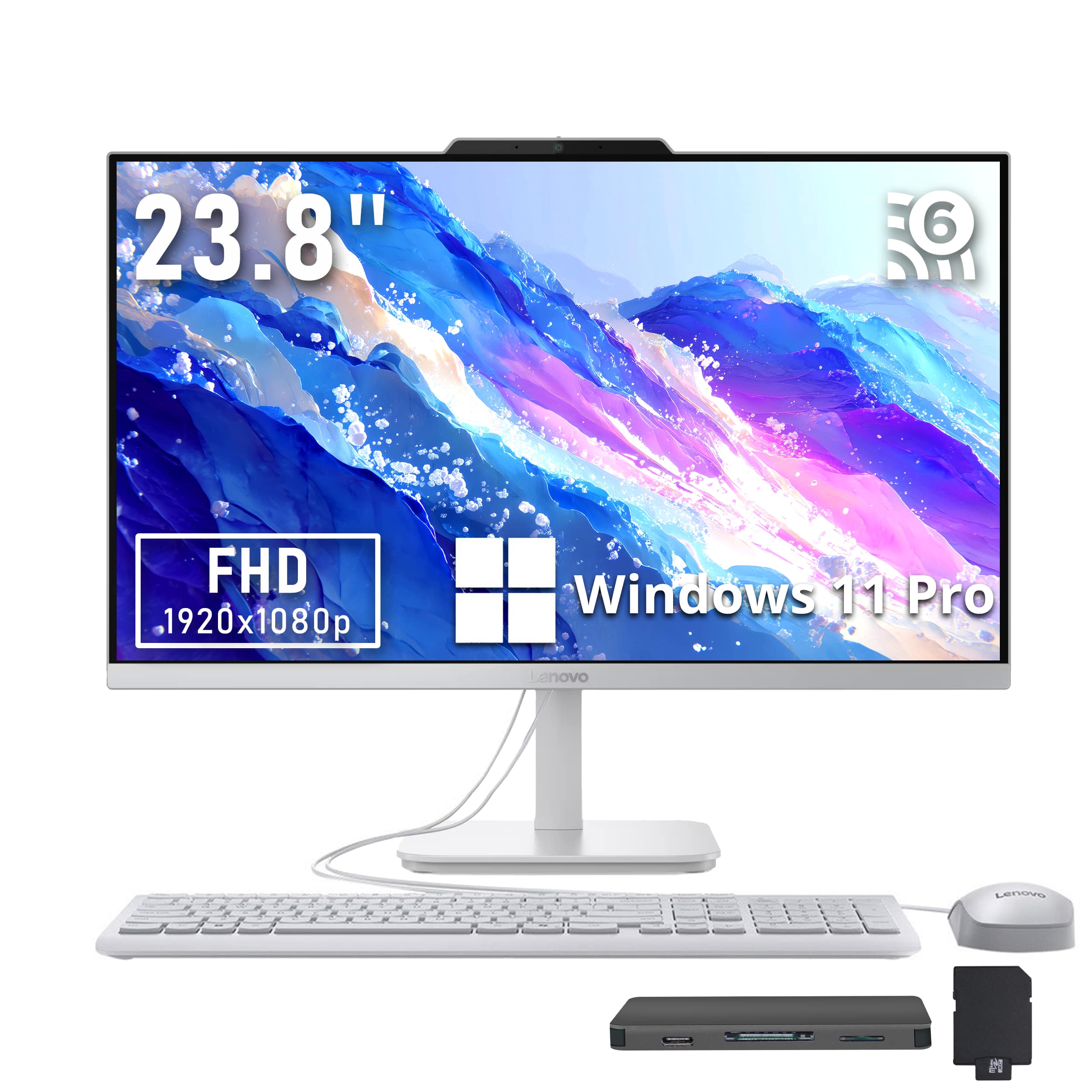 Lenovo - Upgraded - A100 23.8" FHD All-in-One Desktop,Intel N100,16GB DDR5,512GB SSD+1TB Dock,UHD Graphics,Win11 Pro - Cloud Grey