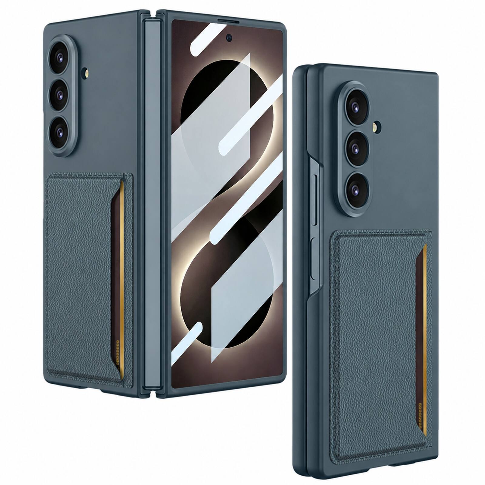 Angle. Dteck - Shockproof Back Wallet Case for Samsung Galaxy Z Fold 8 Ultra with Glass Screen Protector Card Slot Anti-Scratch Cover - Green.