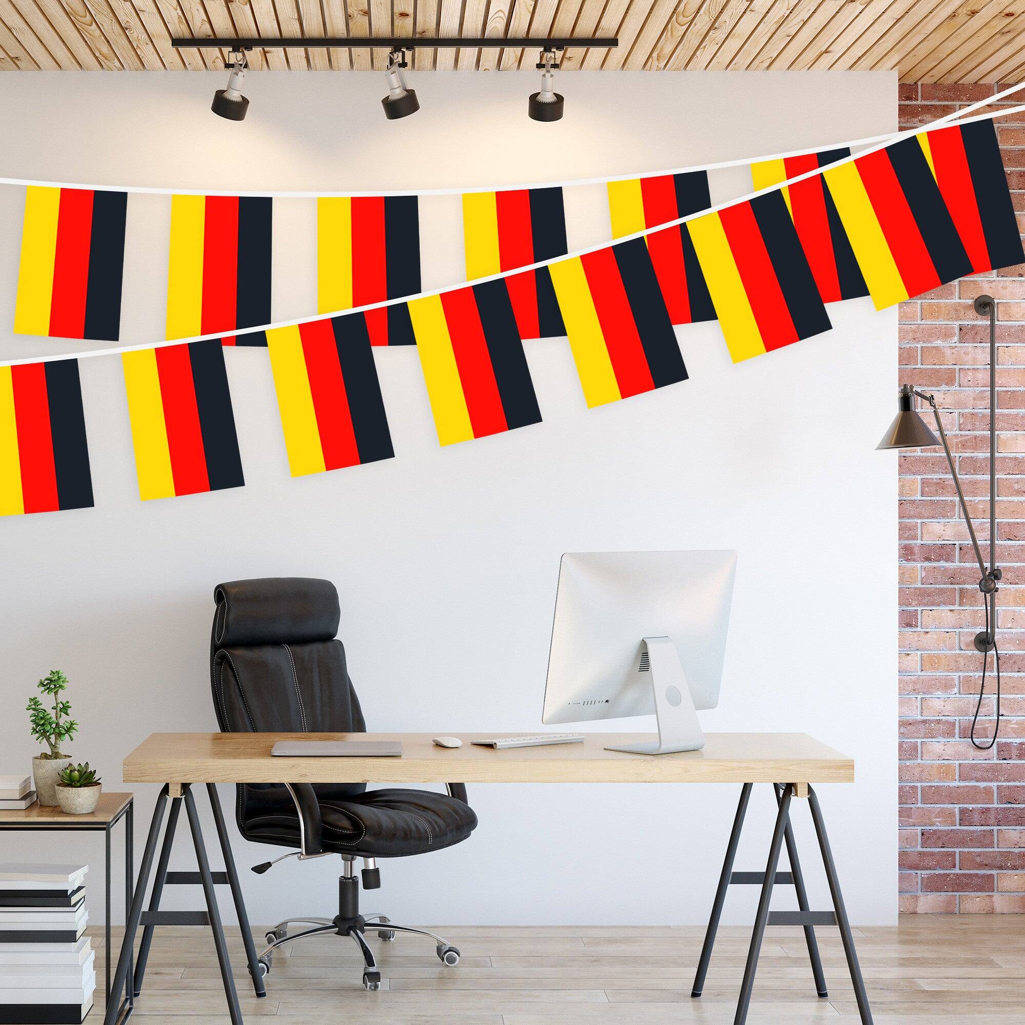 Left. G128 - Germany Flag Bunting Banner, 38 Mini Flags, 33 ft String, 8.2 x 5.5 in. - Assorted Colors.