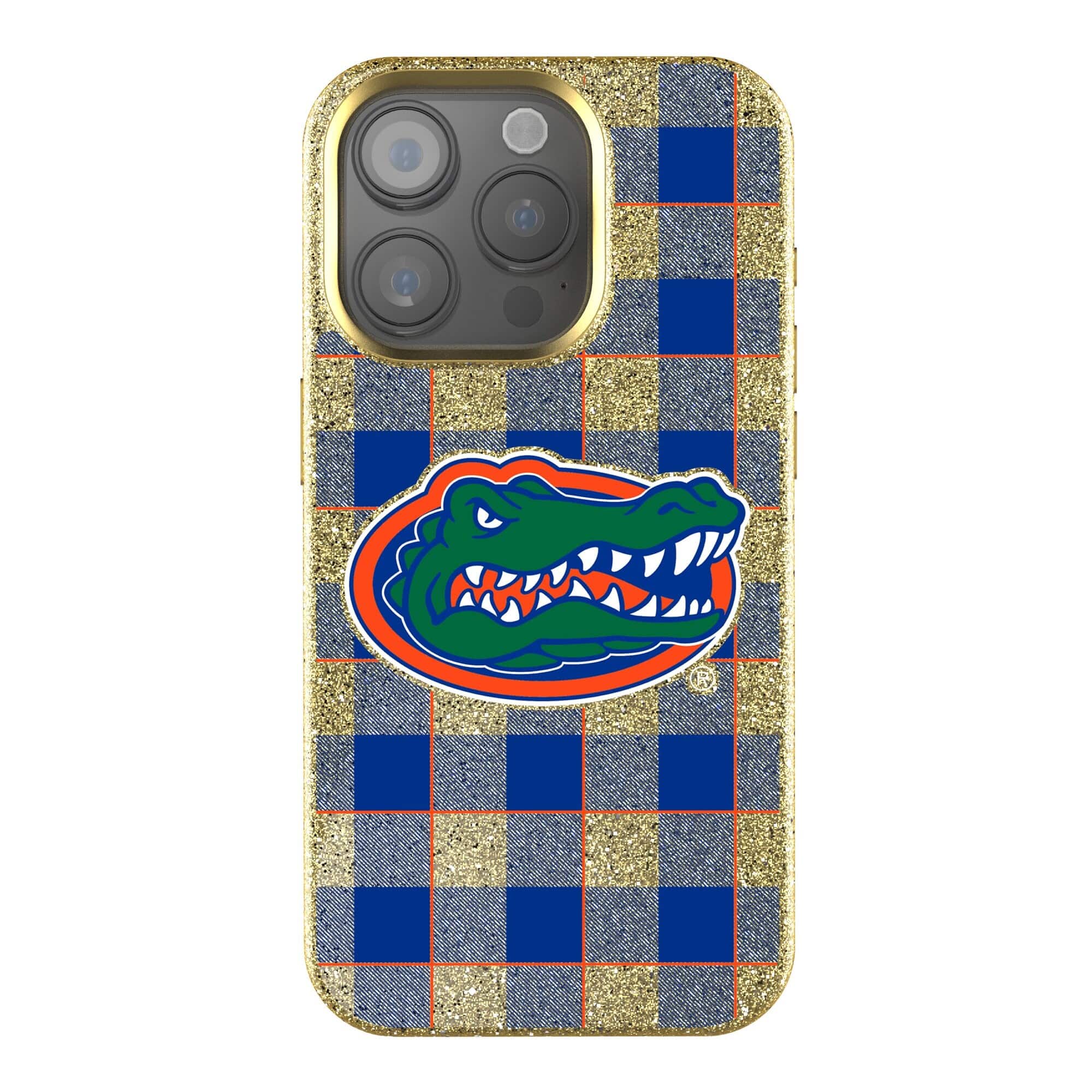 Keyscaper - NCAA - Florida Gators Plaid Bling iPhone Case - 14 Pro Max - Gold